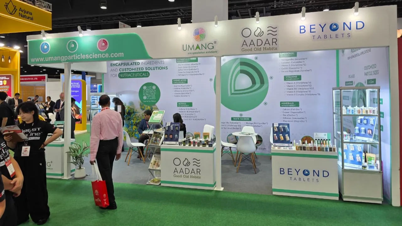 Umang Global Group booth at Vitafoods Asia 2026 in Bangkok displaying nutraceutical innovations